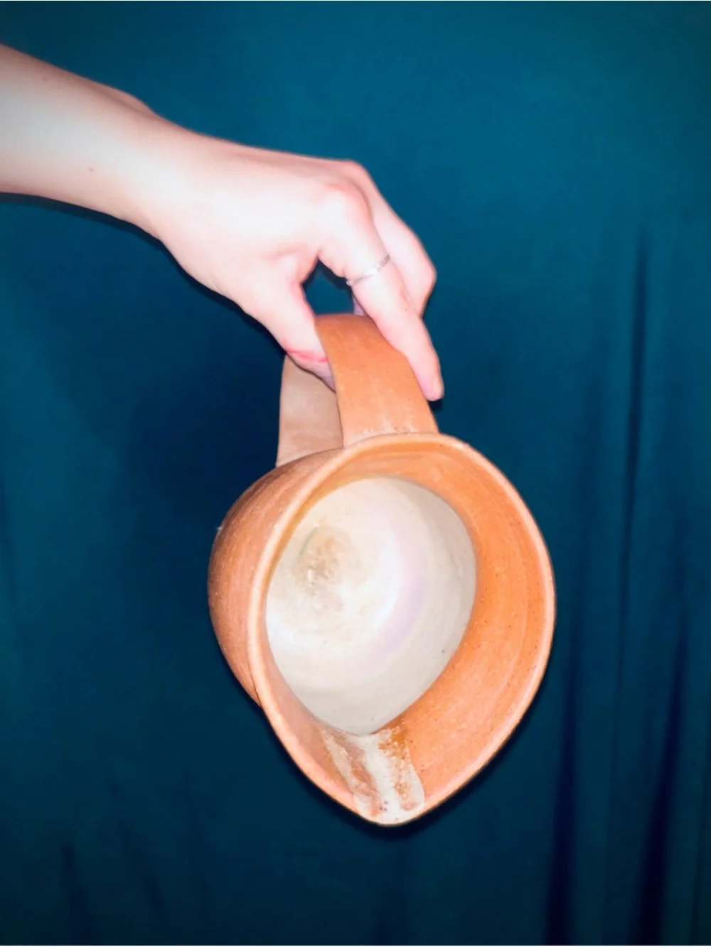 Vtg 1980s Handmade Raw Terracotta Earthenware Pottery Pitcher